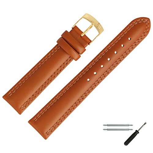 MARBURGER Uhrenarmband 20mm Leder Braun Gold Mit Naht - Montage Set 7762030000220 von MARBURGER