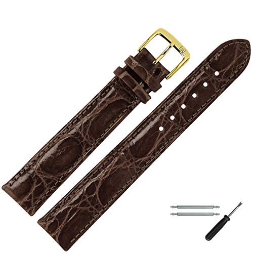 MARBURGER Uhrenarmband 20mm Leder Braun Gold XL Kroko Prägung Mit Naht - Montage Set 8312031000220 von MARBURGER