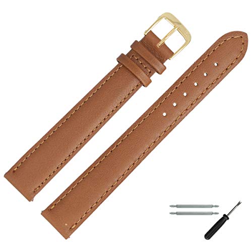 MARBURGER Uhrenarmband 22mm Leder Braun Gold Glatt Mit Naht - Montage Set 1012238000220 von MARBURGER