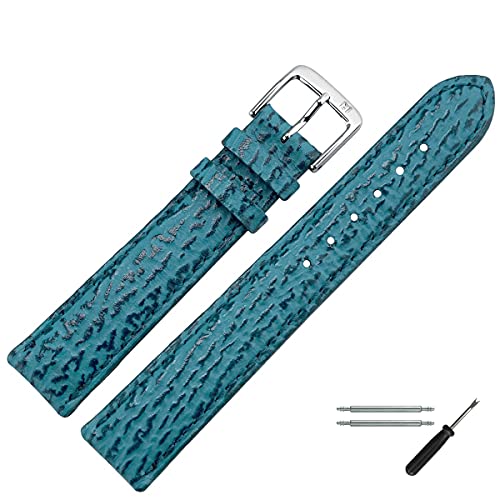 MARBURGER Uhrenarmband 26mm Leder Blau Silber Hai Prägung Mit Naht - Montage Set 4622650000120 von MARBURGER