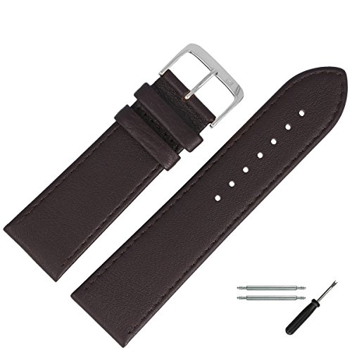 MARBURGER Uhrenarmband 30mm Leder Braun Silber Glatt Mit Naht - Montage Set 7593031000120 von MARBURGER