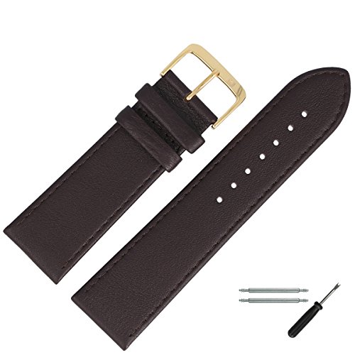 MARBURGER Uhrenarmband 30mm Leder Braun Gold Glatt Mit Naht - Montage Set 7593031000220 von MARBURGER