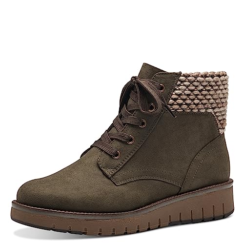 MARCO TOZZI Damen Stiefeletten zum Schnüren mit Stoffbund Flach, Grün (Khaki Comb), 37 von MARCO TOZZI