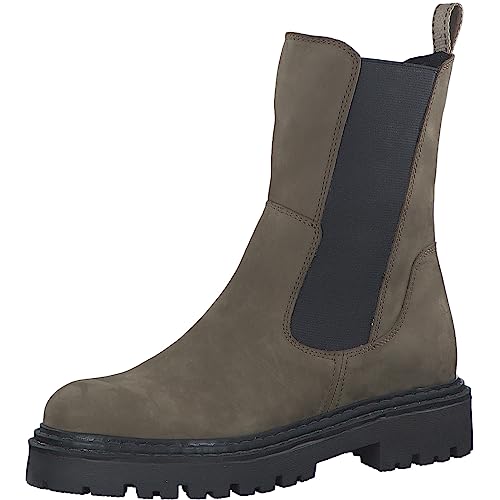 MARCO TOZZI Damen Chelsea Boots aus Leder Flach, Grün (Olive Nub. C.), 37 von MARCO TOZZI