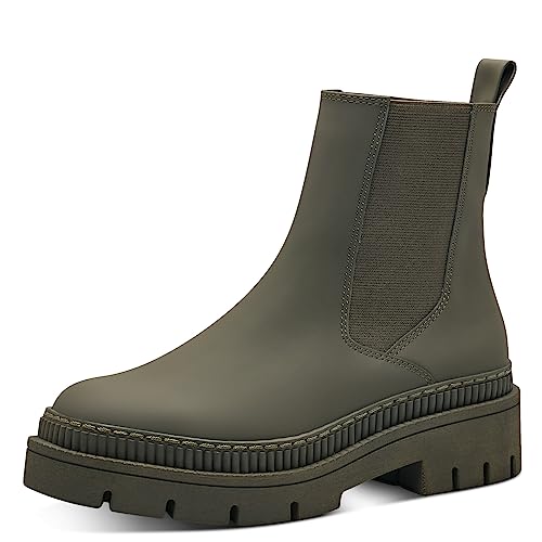 MARCO TOZZI Damen Chelsea Boots aus Kunstleder Plateau, Grün (Khaki Rubber), 38 von MARCO TOZZI