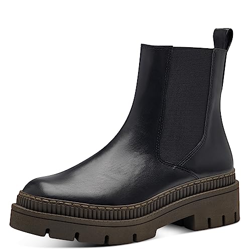 MARCO TOZZI Damen Chelsea Boots aus Kunstleder Plateau, Schwarz (Black/Khaki), 41 von MARCO TOZZI