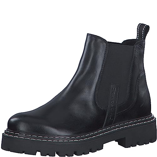 MARCO TOZZI Damen Chelsea Boots aus Leder Blockabsatz, Schwarz (Black/White), 37 von MARCO TOZZI