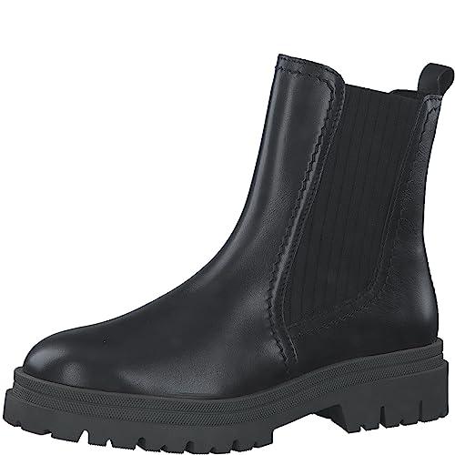 MARCO TOZZI Damen Chelsea Boots aus Leder mit Absatz, Schwarz (Black/Khaki), 37 von MARCO TOZZI