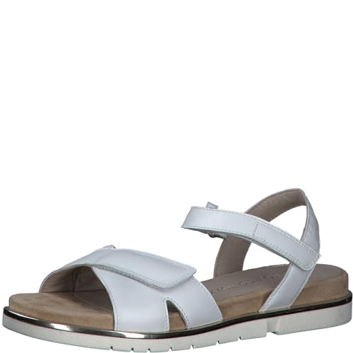 MARCO TOZZI Damen Sandalen flach aus Leder mit Klettverschluss, Weiß (White), 36 EU von MARCO TOZZI