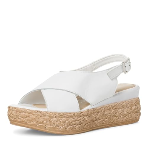 MARCO TOZZI Damen Sandalen mit Absatz aus Leder mit Plateausohle, Weiß (White), 37 EU von MARCO TOZZI