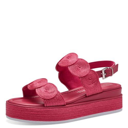 MARCO TOZZI Damen Sandalen mit Keilabsatz mit Verstellbarem Riemen Vegan, Rosa (Pink), 37 EU von MARCO TOZZI