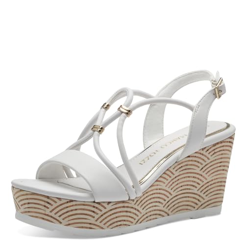 MARCO TOZZI Damen Sandalen mit Keilabsatz mit Verstellbarem Riemen Vegan, Weiß (White), 39 EU von MARCO TOZZI