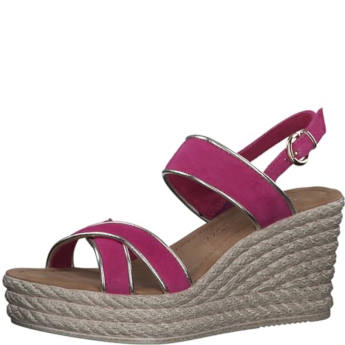 MARCO TOZZI Damen Sandalen mit Keilabsatz mit Verstellbarem Riemen aus Leder, Rosa (Pink Comb), 38 EU von MARCO TOZZI