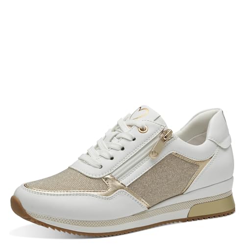 MARCO TOZZI Damen Sneaker flach mit Glitzer Vegan, Mehrfarbig (White Gold), 38 EU von MARCO TOZZI