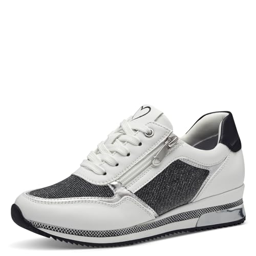 MARCO TOZZI Damen Sneaker flach mit Glitzer Vegan, Weiß (White Comb), 37 EU von MARCO TOZZI