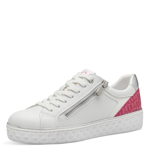 MARCO TOZZI Damen Sneaker flach mit Reißverschluss Vegan, Mehrfarbig (White Pink), 37 EU von MARCO TOZZI