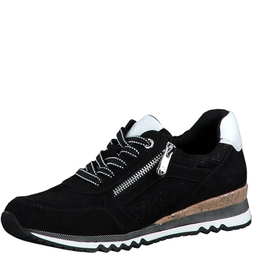 MARCO TOZZI Damen Sneaker flach mit Reißverschluss Vegan, Schwarz (Black White), 38 EU von MARCO TOZZI