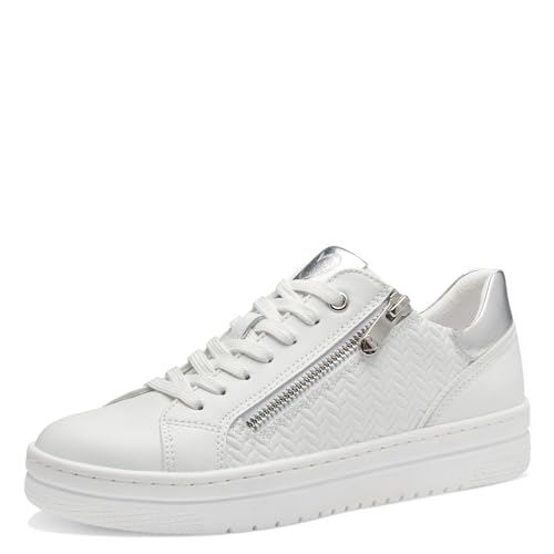 MARCO TOZZI Damen Sneaker flach mit Reißverschluss Vegan, Weiß (White Comb), 36 EU von MARCO TOZZI