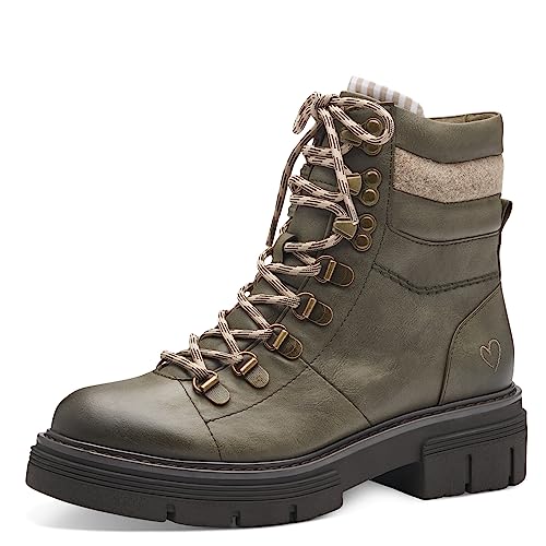 MARCO TOZZI Damen Stiefeletten zum Schnüren aus Kunstleder Plateau, Grün (Khaki Comb), 39 von MARCO TOZZI