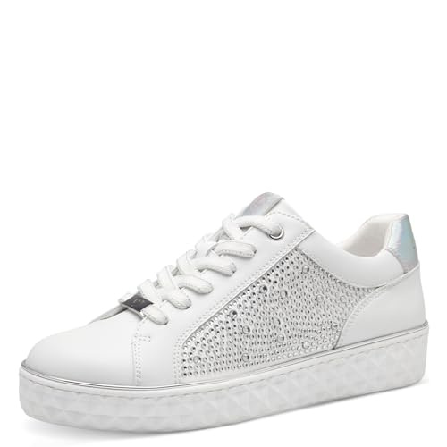 MARCO TOZZI by Guido Maria Kretschmer Damen Sneaker flach mit dicker Sohle Glitzer, Weiß (White Silver), 36 EU von MARCO TOZZI