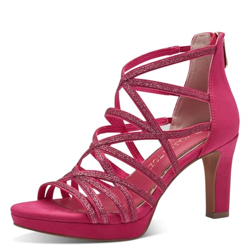 MARCO TOZZI Damen Sandalen mit Absatz Glitzer Vegan, Rosa (Pink Comb), 38 EU von MARCO TOZZI