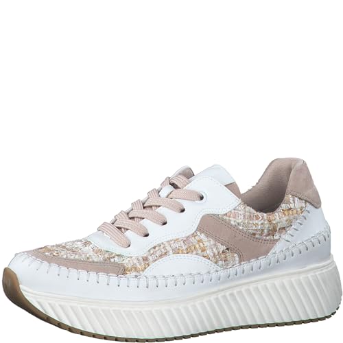 MARCO TOZZI Damen Plateau Sneaker mit Hahnentrittmuster Elegant, Mehrfarbig (White Powder), 40 EU von MARCO TOZZI