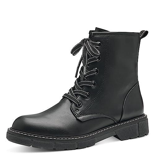 MARCO TOZZI Damen Stiefeletten zum Schnüren aus Kunstleder Flach, Schwarz (Black/White), 38 von MARCO TOZZI