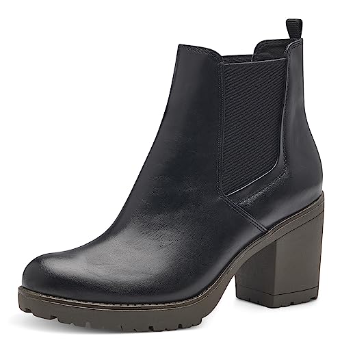 MARCO TOZZI Damen Chelsea Boots aus Kunstleder mit Absatz, Schwarz (Black/Khaki), 39 von MARCO TOZZI