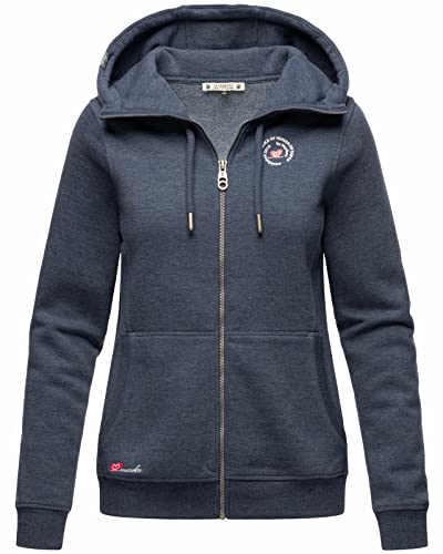 MARIKOO Damen Herbst Sweat Jacke Sweatshirt Kapuzenpullover Übergangs Jacke Sweater SETSUNAA, Farbe:Dusty Blue Melange, Größe:M 38 von MARIKOO