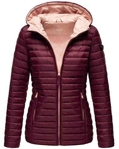 MARIKOO Damen Steppjacke Übergangsjacke gesteppte Jacke mit Kapuze Frühjahr Stepp B857 [B857-Asr-Weinrot-Gr.S] von MARIKOO