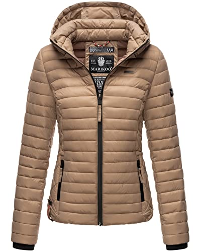 MARIKOO Damen Jacke Steppjacke Übergangsjacke mit Kapuze gesteppt B600 [B600-Samt-Taupe-Grau-Gr.S] von MARIKOO