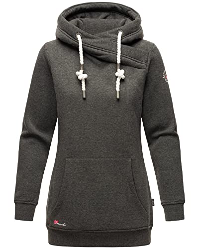 MARIKOO Damen Kapuzenpullover Sweatshirt Hoodie Pulli mit Kapuze B908 [B908-Dunkelgrau-Melange-Gr.M] von MARIKOO