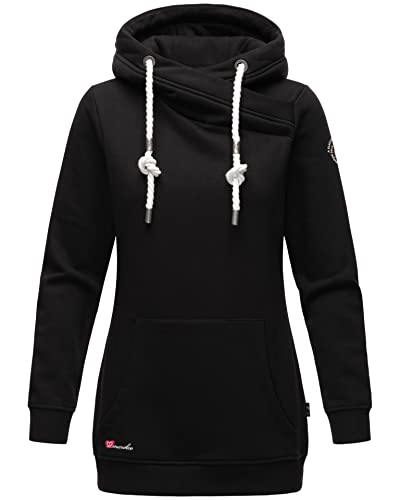 MARIKOO Damen Kapuzenpullover Sweatshirt Hoodie Pulli mit Kapuze B908 [B908-Schwarz-Gr.S] von MARIKOO