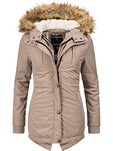 MARIKOO Damen Mantel Wintermantel Winterparka mit Kapuze Akira Taupe Gr. S von MARIKOO