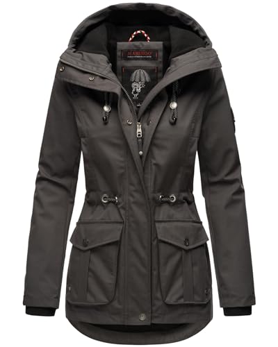 MARIKOO Damen Parka Jacke mit Kapuze Wind- und wasserabweisend leicht gefüttert B931 [B931-Babet-Pri-Anthra-Gr.M] von MARIKOO