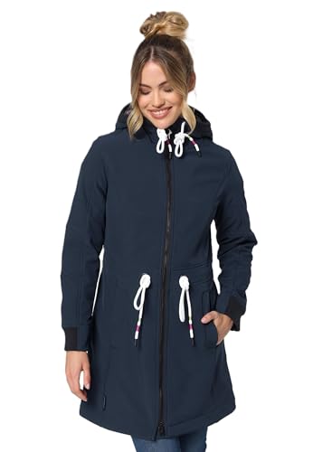 MARIKOO Damen Softshell Mantel mit Kapuze Softshelljacke B964 [B964-Mount-Fur-Navy-Gr.M] von MARIKOO