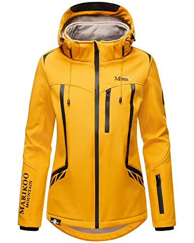 MARIKOO Damen Softshell Outdoor Übergangs Funktions Kurz Regen Jacke Mount-Cho-Oyu Amber Yellow 40 - L von MARIKOO
