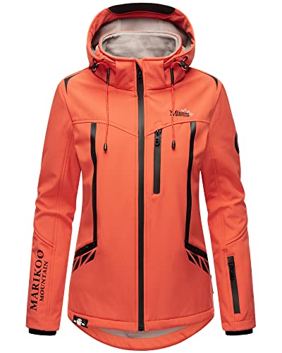 MARIKOO Damen Softshell Outdoor Übergangs Funktions Kurz Regen Jacke Mount-Cho-Oyu Coral 44 - XXL von MARIKOO