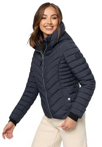 MARIKOO Damen Stepp Jacke gesteppte warme Übergangsjacke Kapuze B957 [B957-Kagom-Navy-Gr.XL] von MARIKOO