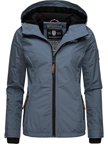 MARIKOO leicht gefütterte Damen Übergangsjacke kurz Outdoor-Jacke mit Jersey-Innenfutter und großer Kapuze Brombeere Dusty Blue Gr. XS von MARIKOO