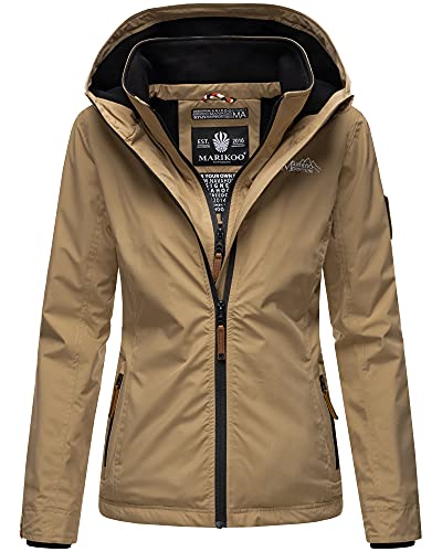 MARIKOO Damen Übergangsjacke Outdoor Regenjacke Fleece Jacke Gefüttert Kapuze XS - XXL ERDBEERE (L, Taupe) von MARIKOO