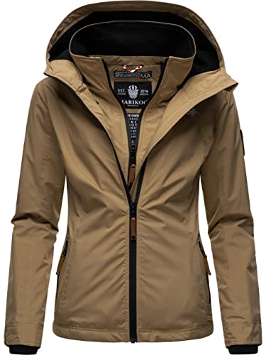 MARIKOO leicht gefütterte Damen Übergangsjacke kurz Outdoor-Jacke mit kuscheligem Fleece-Innenfutter und großer Kapuze Erdbeere Taupe Gr. L von MARIKOO