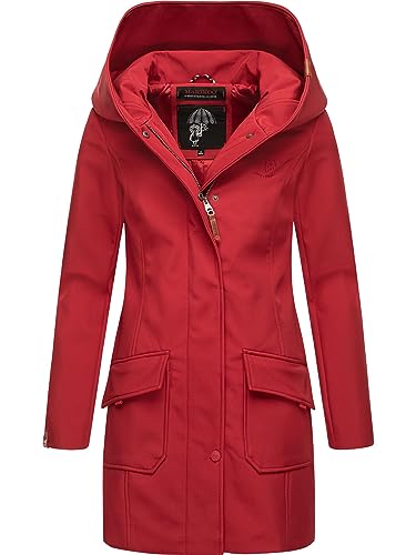 MARIKOO Damen Übergangsjacke Softshellmantel wasserdicht atmungsaktiv mit Kapuze Mayleen Dark Red Gr. XL von MARIKOO