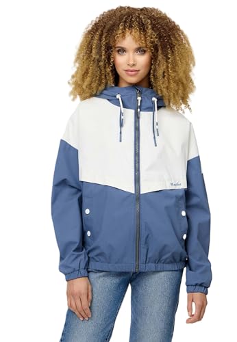 MARIKOO Damen Übergangsjacke leichte Herbst Frühling Übergangs Jacke mit Kapuze B993 [B993-Liubk-Dusty-Blue-Gr.XL] von MARIKOO