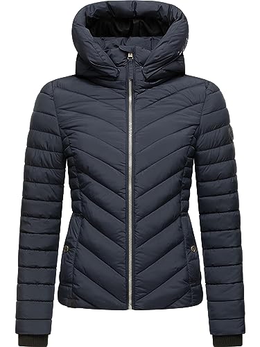 MARIKOO Damen Übergangsjacke leichte Steppjacke kurz mit Abnehmbarer Kapuze Kagomee Navy Gr. XL von MARIKOO