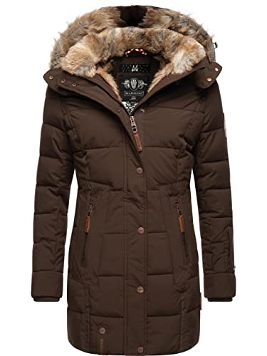 MARIKOO Damen Warmer Winter Steppmantel mit Kapuze Lieblings Jacke Dark Brown Gr. L von MARIKOO