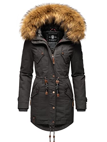 MARIKOO Damen Warmer Winterparka mit abnehmbarem Kunstfell La Viva Prc Anthracite Gr. M von MARIKOO