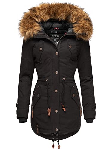 MARIKOO Damen Warmer Winterparka mit abnehmbarem Kunstfell La Viva Prc Schwarz Gr. XL von MARIKOO