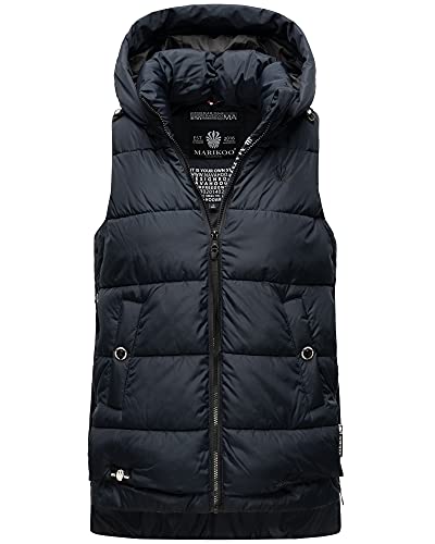 MARIKOO Damen Weste Outdoor gesteppt Jacke Steppweste Windbreaker Kapuze XS - XXL ZARINAA (Navy, S) von MARIKOO