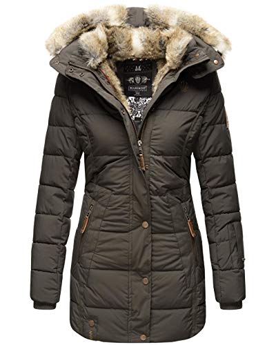 MARIKOO Damen Winter Jacke Mantel Parka warm gefütterte Winterjacke B817 [B817-Lieblings-Anthr.-Gr.L] von MARIKOO